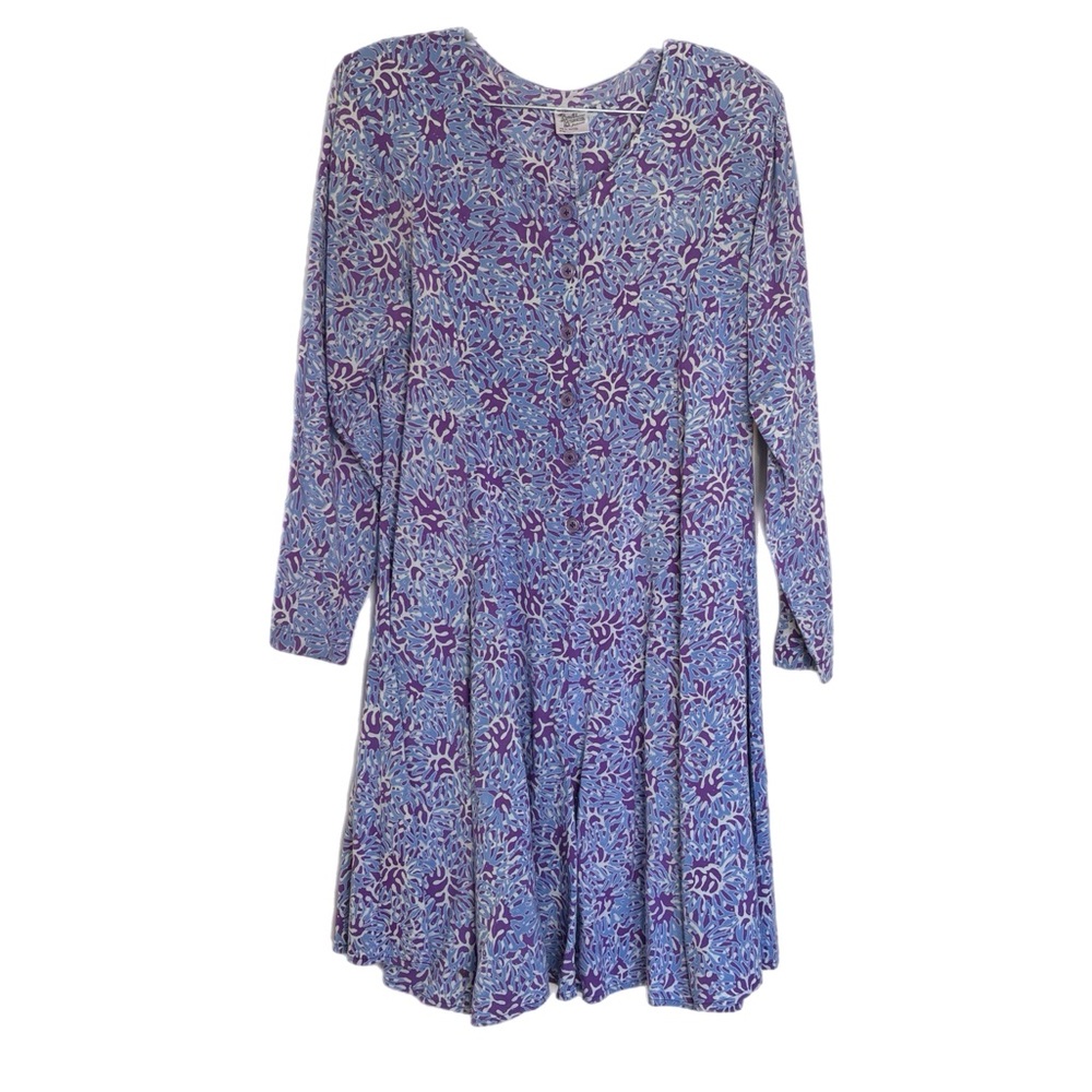 Bali Breeze purple/ blue/ white coral pattern long sleeve mini dress